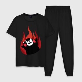 Мужская пижама хлопок с принтом Kumamon , 100% хлопок | брюки и футболка прямого кроя, без карманов, на брюках мягкая резинка на поясе и по низу штанин
 | fire | for | glory | hell | japan | of course | ofc | satan | the | иероглифы | кумамон | медведь | огонь | пожар | япония