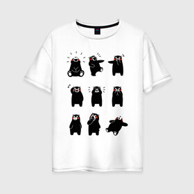 Женская футболка хлопок Oversize с принтом Kumamon , 100% хлопок | свободный крой, круглый ворот, спущенный рукав, длина до линии бедер
 | fire | for | glory | hell | japan | of course | ofc | satan | the | иероглифы | кумамон | медведь | огонь | пожар | япония