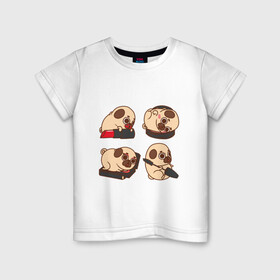 Детская футболка хлопок с принтом Мопс Красавчик , 100% хлопок | круглый вырез горловины, полуприлегающий силуэт, длина до линии бедер | pug | косметика | модник | модница | помада | собака