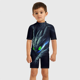 Детский купальный костюм 3D с принтом ночная фурия , Полиэстер 85%, Спандекс 15% | застежка на молнии на спине | how to train your dragon | night fury | беззубик | дракон | как приручить дракона | ночная фурия