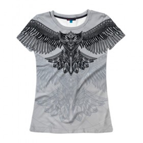 Женская футболка 3D с принтом Eagle tribal painting , 100% полиэфир ( синтетическое хлопкоподобное полотно) | прямой крой, круглый вырез горловины, длина до линии бедер | eagle | painting | tribal | крылья | орел | перья | рисунок | трайбл