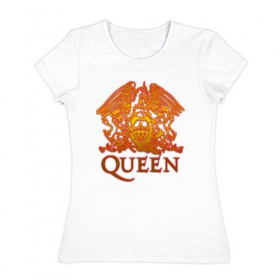 Женская футболка хлопок с принтом Queen , 100% хлопок | прямой крой, круглый вырез горловины, длина до линии бедер, слегка спущенное плечо | queen | богемская рапсодия | брайан мэи | британская | группа | королева | роджер тейлор | рок | фредди меркьюри
