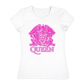 Женская футболка хлопок с принтом Queen , 100% хлопок | прямой крой, круглый вырез горловины, длина до линии бедер, слегка спущенное плечо | queen | богемская рапсодия | брайан мэи | британская | группа | королева | роджер тейлор | рок | фредди меркьюри