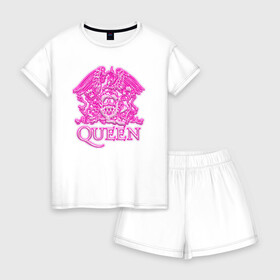 Женская пижама с шортиками хлопок с принтом Queen , 100% хлопок | футболка прямого кроя, шорты свободные с широкой мягкой резинкой | queen | богемская рапсодия | брайан мэи | британская | группа | королева | роджер тейлор | рок | фредди меркьюри