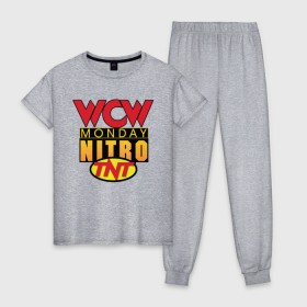 Женская пижама хлопок с принтом WCW Monday Night Nitro , 100% хлопок | брюки и футболка прямого кроя, без карманов, на брюках мягкая резинка на поясе и по низу штанин | nitro | wcw | wrestling | рестлинг
