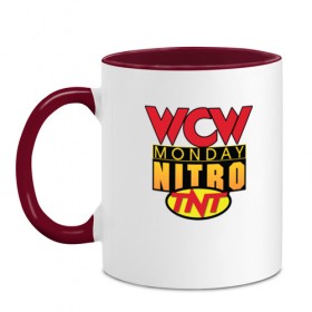 Кружка двухцветная с принтом WCW Monday Night Nitro , керамика | объем — 330 мл, диаметр — 80 мм. Цветная ручка и кайма сверху, в некоторых цветах — вся внутренняя часть | nitro | wcw | wrestling | рестлинг