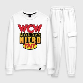 Женский костюм хлопок с принтом WCW Monday Night Nitro , 100% хлопок | на свитшоте круглая горловина, мягкая резинка по низу. Брюки заужены к низу, на них два вида карманов: два 