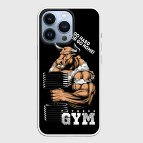 Чехол для iPhone 13 Pro с принтом Go heavy or go home ,  |  | Тематика изображения на принте: angry | animal | bull | cool | fitness | heavy | home | logo | sport | team | wild | атлет | большая | бык | вес | гимнастика | девиз | дикий | домой | животное | знак | зубы | иди | кольцо | крутой | культурист | лозунг | надпись