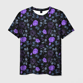 Мужская футболка 3D с принтом Purple Roses , 100% полиэфир | прямой крой, круглый вырез горловины, длина до линии бедер | 