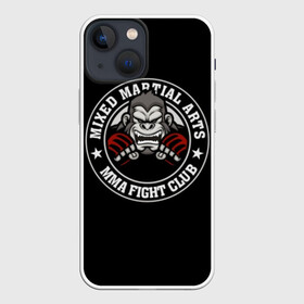 Чехол для iPhone 13 mini с принтом MMA ,  |  | animal | athlet | club | cool | emblem | extreme | fighter | fighting | gorilla | logo | mma | sign | sport | stars | text | атлет | боец | бойцовский | горилла | единоборства | животное | звезды | знак | клуб | крутой | логотип | надпись | перчатки | при