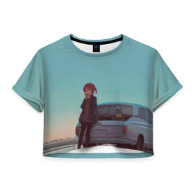 Женская футболка 3D укороченная с принтом Тяночка у Запорожца , 100% полиэстер | круглая горловина, длина футболки до линии талии, рукава с отворотами | 