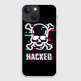 Чехол для iPhone 13 mini с принтом Pirate sign ,  |  | Тематика изображения на принте: attack | bones | glitch | hacked | hacker | pirate | sign | skull | symbol | text | warning | атака | взломанный | глюк | знак | кости | пиратский | предупреждение | символ | текст | хакер | череп