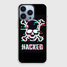 Чехол для iPhone 13 Pro с принтом Pirate sign ,  |  | Тематика изображения на принте: attack | bones | glitch | hacked | hacker | pirate | sign | skull | symbol | text | warning | атака | взломанный | глюк | знак | кости | пиратский | предупреждение | символ | текст | хакер | череп