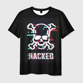 Мужская футболка 3D с принтом Pirate sign , 100% полиэфир | прямой крой, круглый вырез горловины, длина до линии бедер | attack | bones | glitch | hacked | hacker | pirate | sign | skull | symbol | text | warning | атака | взломанный | глюк | знак | кости | пиратский | предупреждение | символ | текст | хакер | череп