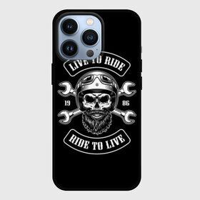 Чехол для iPhone 13 Pro с принтом Vintage motorcycle label ,  |  | Тематика изображения на принте: beard | biker | emblem | font | for | helmet | inscripti | logo | monochrome | motorcycle | mustache | retro | ride | sign | skull | sticker | vintage | байкер | борода | для | знак | инструмент | кататься | ключи | логотип | люблю | мотоцикл | 