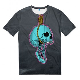 Мужская футболка 3D с принтом повешенный череп , 100% полиэфир | прямой крой, круглый вырез горловины, длина до линии бедер | horror | веревка | зубы | повешенный | скелет | удавка | удушение | ужасы | челюсть | череп