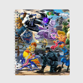 Тетрадь с принтом Super Smash Bros ultimate , 100% бумага | 48 листов, плотность листов — 60 г/м2, плотность картонной обложки — 250 г/м2. Листы скреплены сбоку удобной пружинной спиралью. Уголки страниц и обложки скругленные. Цвет линий — светло-серый
 | Тематика изображения на принте: game | mario | nintendo | nintendo all star | pikachu | pokemon | super smash bros | ultimate | джиглипафф | донки конг | зельда | игры | линк | марио | нинтендо | пикачу | покемоны | эш