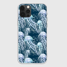 Чехол для iPhone 12 Pro с принтом Медузы , силикон | область печати: задняя сторона чехла, без боковых панелей | Тематика изображения на принте: bubbles | cant | depth | dome | float | flock | jellyfish | long | mirror | sea | shimmer | tails | transparent | water | вода | глубина | длинные | зеркальное | косяк | купол | медузы | мерцание | море | плывут | прозрачные | пузыри | стая | хвосты