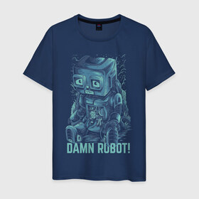 Мужская футболка хлопок с принтом Робот , 100% хлопок | прямой крой, круглый вырез горловины, длина до линии бедер, слегка спущенное плечо. | robot | неон | робот | сломанный робот