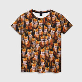 Женская футболка 3D с принтом Упоротые лисы , 100% полиэфир ( синтетическое хлопкоподобное полотно) | прямой крой, круглый вырез горловины, длина до линии бедер | fox | животные | лис | лиса | лисичка | мем | паттрен | рыжий | толпа | упортый | фыр фыр