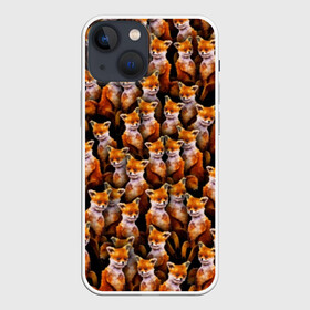 Чехол для iPhone 13 mini с принтом Упоротые лисы ,  |  | Тематика изображения на принте: fox | животные | лис | лиса | лисичка | мем | паттрен | рыжий | толпа | упортый | фыр фыр