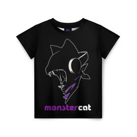 Детская футболка 3D с принтом Monstercat , 100% гипоаллергенный полиэфир | прямой крой, круглый вырез горловины, длина до линии бедер, чуть спущенное плечо, ткань немного тянется | monstercat | клуб | клубная музыка | кот | котенок | кошка | лейбл | монстар | монстар кет | монстер | музыка | танцевальная музыка | электронная | электронная музыка