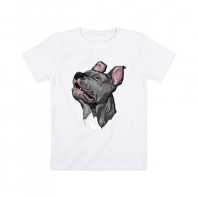 Детская футболка хлопок с принтом Pitbull , 100% хлопок | круглый вырез горловины, полуприлегающий силуэт, длина до линии бедер | Тематика изображения на принте: dog | pitbull | питбуль | собака | собаки
