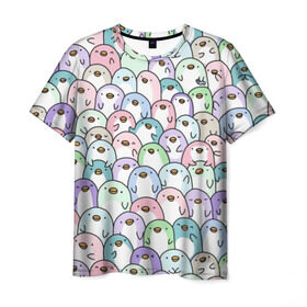 Мужская футболка 3D с принтом Цветные Пингвинчики , 100% полиэфир | прямой крой, круглый вырез горловины, длина до линии бедер | colors | cute | детский | лапочка | милый | мимими | паттерн | пингвин | северный полюс | стая | толпа