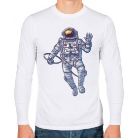 Мужской лонгслив хлопок с принтом Космонавт BIGSPACE , 100% хлопок |  | без фона | космонавт | космос