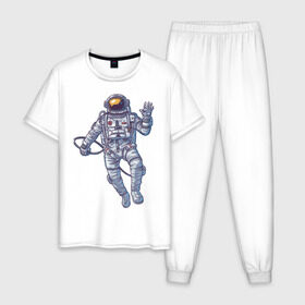 Мужская пижама хлопок с принтом Космонавт BIGSPACE , 100% хлопок | брюки и футболка прямого кроя, без карманов, на брюках мягкая резинка на поясе и по низу штанин
 | без фона | космонавт | космос
