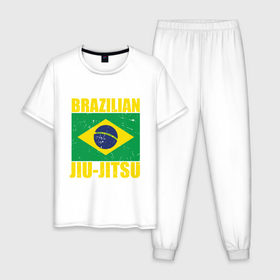 Мужская пижама хлопок с принтом Brazilian Jiu Jitsu , 100% хлопок | брюки и футболка прямого кроя, без карманов, на брюках мягкая резинка на поясе и по низу штанин
 | Тематика изображения на принте: box | boxing | bruce lee | champion | dragon | fight | fighter | judo | muay thai | team | tiger | ufc | али | боевые | боец | бой | бокс | боксер | борьба | брюс ли | воин | дзюдо | дракон | единоборства | искусство | карате | контакт | кулак | лев