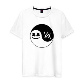 Мужская футболка хлопок с принтом Marshmello VS Alan Walker , 100% хлопок | прямой крой, круглый вырез горловины, длина до линии бедер, слегка спущенное плечо. | Тематика изображения на принте: 