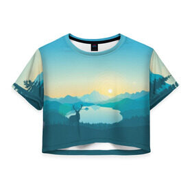 Женская футболка 3D укороченная с принтом Векторная природа , 100% полиэстер | круглая горловина, длина футболки до линии талии, рукава с отворотами | firewatch | вектор | восход | гора | горы | дерево | деревья | закат | лес | небо | озеро | олень | природа | природный заповедник | река | северный олень | солнце
