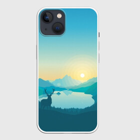 Чехол для iPhone 13 с принтом Векторная природа ,  |  | firewatch | вектор | восход | гора | горы | дерево | деревья | закат | лес | небо | озеро | олень | природа | природный заповедник | река | северный олень | солнце