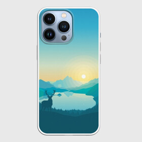 Чехол для iPhone 13 Pro с принтом Векторная природа ,  |  | Тематика изображения на принте: firewatch | вектор | восход | гора | горы | дерево | деревья | закат | лес | небо | озеро | олень | природа | природный заповедник | река | северный олень | солнце