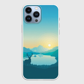 Чехол для iPhone 13 Pro Max с принтом Векторная природа ,  |  | Тематика изображения на принте: firewatch | вектор | восход | гора | горы | дерево | деревья | закат | лес | небо | озеро | олень | природа | природный заповедник | река | северный олень | солнце