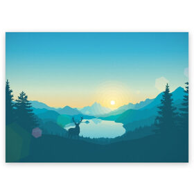 Поздравительная открытка с принтом Векторная природа , 100% бумага | плотность бумаги 280 г/м2, матовая, на обратной стороне линовка и место для марки
 | firewatch | вектор | восход | гора | горы | дерево | деревья | закат | лес | небо | озеро | олень | природа | природный заповедник | река | северный олень | солнце