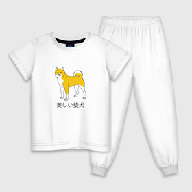 Детская пижама хлопок с принтом Shiba Dog , 100% хлопок |  брюки и футболка прямого кроя, без карманов, на брюках мягкая резинка на поясе и по низу штанин
 | doge | иероглифы | китай | китайский | пес | сиба ину дож | собака | япония | японский