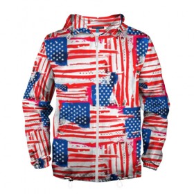 Мужская ветровка 3D с принтом Флаг США Американский стиль , 100% полиэстер | подол и капюшон оформлены резинкой с фиксаторами, два кармана без застежек по бокам, один потайной карман на груди | 