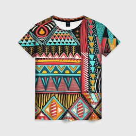 Женская футболка 3D с принтом Африканский стиль , 100% полиэфир ( синтетическое хлопкоподобное полотно) | прямой крой, круглый вырез горловины, длина до линии бедер | africa | african | pattern | style | trend | африка | африканский стиль | геометрия | мода | орнамент | паттерн | стиль | тренд
