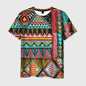 Мужская футболка 3D с принтом Африканский стиль  , 100% полиэфир | прямой крой, круглый вырез горловины, длина до линии бедер | africa | african | pattern | style | trend | африка | африканский стиль | геометрия | мода | орнамент | паттерн | стиль | тренд