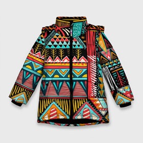 Зимняя куртка для девочек 3D с принтом Африканский стиль , ткань верха — 100% полиэстер; подклад — 100% полиэстер, утеплитель — 100% полиэстер. | длина ниже бедра, удлиненная спинка, воротник стойка и отстегивающийся капюшон. Есть боковые карманы с листочкой на кнопках, утяжки по низу изделия и внутренний карман на молнии. 

Предусмотрены светоотражающий принт на спинке, радужный светоотражающий элемент на пуллере молнии и на резинке для утяжки. | Тематика изображения на принте: africa | african | pattern | style | trend | африка | африканский стиль | геометрия | мода | орнамент | паттерн | стиль | тренд