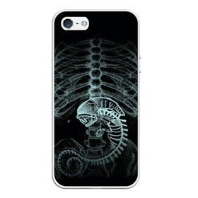 Чехол для iPhone 5/5S матовый с принтом Чужой на Рентгене , Силикон | Область печати: задняя сторона чехла, без боковых панелей | alien | больница | больной | внутренний мир | врач | клиника | кости | пациент | ребра | рентген | скелет | снимок | хищник
