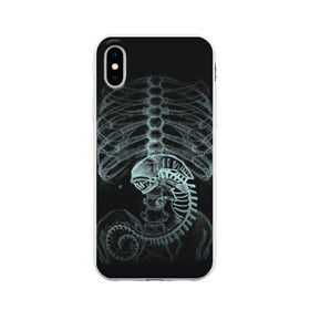 Чехол для iPhone X матовый с принтом Чужой на Рентгене , Силикон | Печать на задней стороне чехла, без боковой панели | alien | больница | больной | внутренний мир | врач | клиника | кости | пациент | ребра | рентген | скелет | снимок | хищник