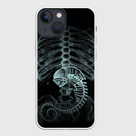 Чехол для iPhone 13 mini с принтом Чужой на Рентгене ,  |  | alien | больница | больной | внутренний мир | врач | клиника | кости | пациент | ребра | рентген | скелет | снимок | хищник