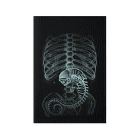 Обложка для паспорта матовая кожа с принтом Чужой на Рентгене  , натуральная матовая кожа | размер 19,3 х 13,7 см; прозрачные пластиковые крепления | Тематика изображения на принте: alien | больница | больной | внутренний мир | врач | клиника | кости | пациент | ребра | рентген | скелет | снимок | хищник
