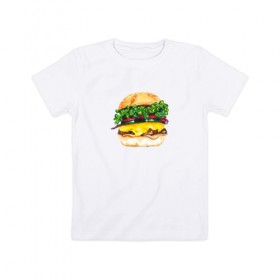 Детская футболка хлопок с принтом Акварельный Бургер , 100% хлопок | круглый вырез горловины, полуприлегающий силуэт, длина до линии бедер | 
