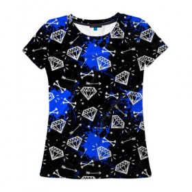 Женская футболка 3D с принтом Алмазы и стрелы , 100% полиэфир ( синтетическое хлопкоподобное полотно) | прямой крой, круглый вырез горловины, длина до линии бедер | абстракция | алмазная | алмазы | краска | пятна | стрелка | стрелы