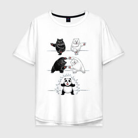 Мужская футболка хлопок Oversize с принтом Панда превращение , 100% хлопок | свободный крой, круглый ворот, “спинка” длиннее передней части | 