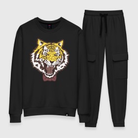 Женский костюм хлопок с принтом Yuri Plisetsky Style Tiger , 100% хлопок | на свитшоте круглая горловина, мягкая резинка по низу. Брюки заужены к низу, на них два вида карманов: два 